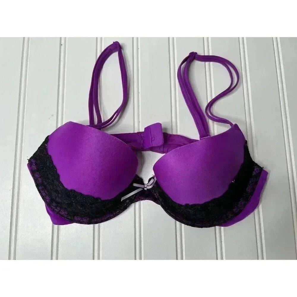 Victoria’s Secret Lined Demi Bra 32C Purple Black Lace. 1261